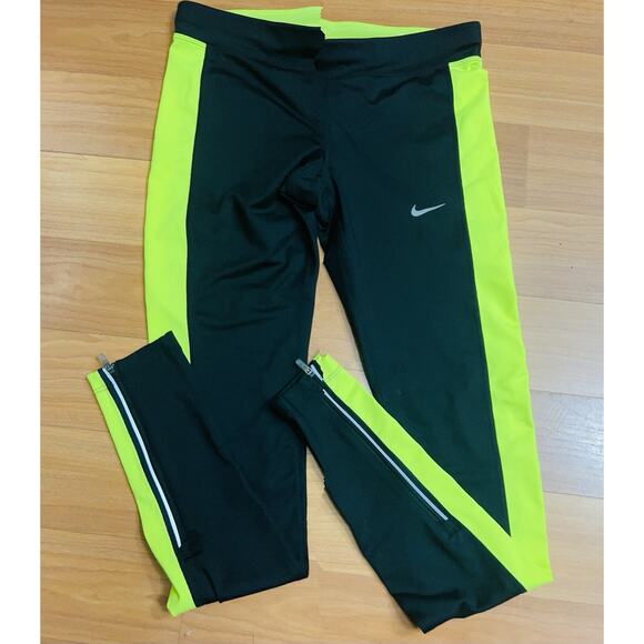 Nike One Performance Dri-Fit Leggings Black Green High Waist Size S - Picture 5 of 14